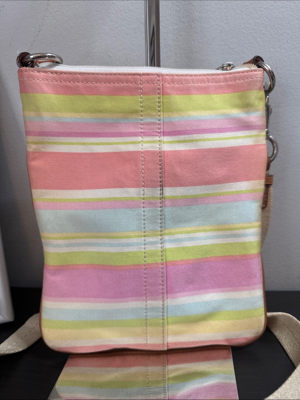 Coach Hampton Pastel Striped Canvas Crossbody Bag With A Playful Interior - Picture 3 of 12